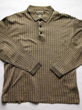 CUTTER & BUCK Tan with Black Striping Knit Pullover Shirt 100% Cotton Size M